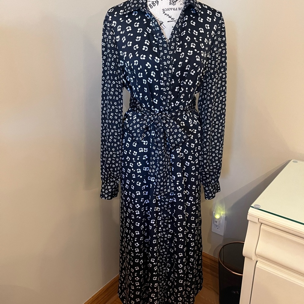 Michael Kors Navy and White Long Sleeve Dress